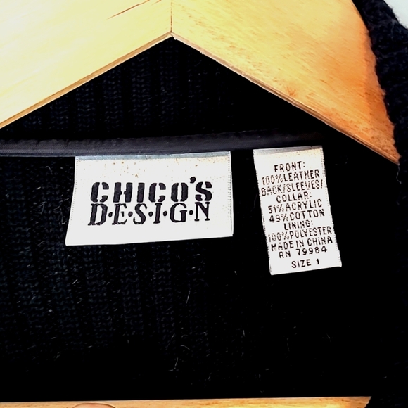 Chico’s Sweater Jacket Black Leather Ribbed Cardigan Size 1 Small - Picture 3 of 5